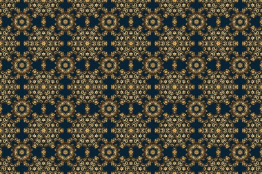 Klasik eskiz. Zarif retro raster pürüzsüz desen. Mavi arkaplanda altın desen.