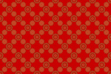 Kırmızı zemin üzerinde altın tekrarlayan elementler olan soyut, pürüzsüz desen. Klasik kırmızı ve altın desenli. Oriental raster klasik desen.