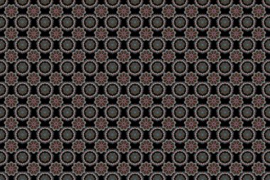 Süslü sınır. Raster kusursuz desen. Kusursuz kumaş deseni, klasik duvar kağıdı, siyah arka planda pembe ve bej..