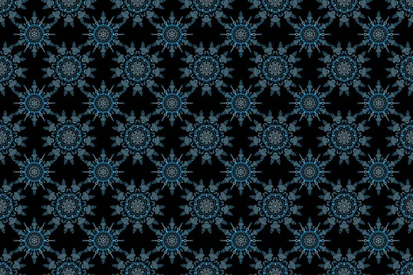 Blue abstract floral ornament, raster seamless pattern of abstract decorative elements.