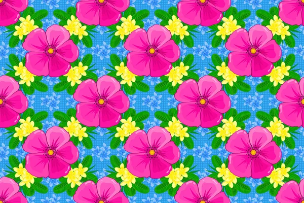 Płynny Wzór Kwiatowy Stylizowanymi Kwiatami Plumerii Niebieskim Tle Raster Ilustracja — Zdjęcie stockowe