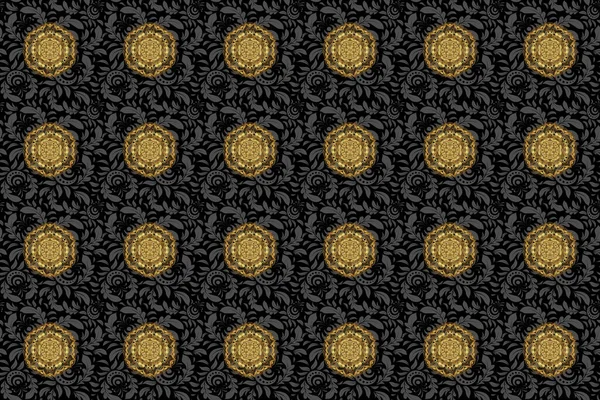 Raster Abstract Stylized Golden Mandala Intricate Golden Arabesque Black Background — Stock Photo, Image