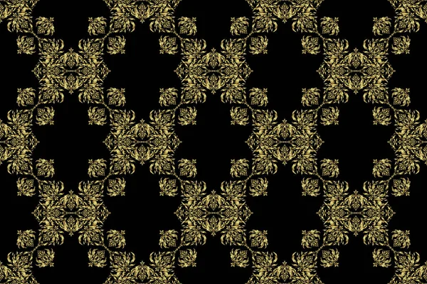 东方黄金黑色背景 用于设计的栅格无缝元件 伊斯兰卡背景 东方风格的金格 — 图库照片