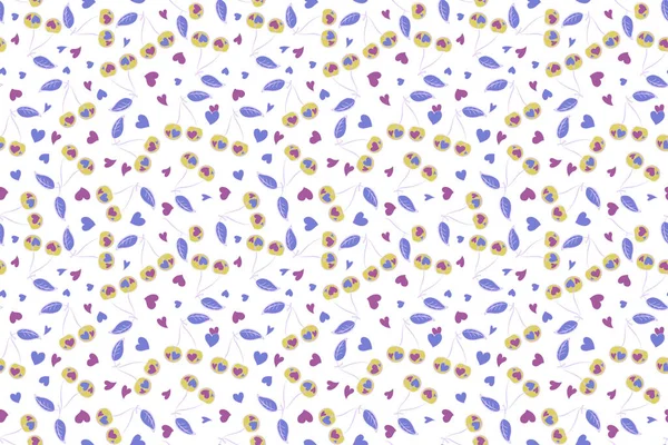 Seamless raster pattern with yellow, purple and blue cherry. Design of stylizeed cherry in vintage style. Illustration of abstract decoration.