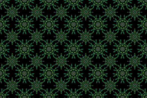 Abstract pattern in Arabian style. Seamless raster background. Graphic modern pattern. Green texture on black background.