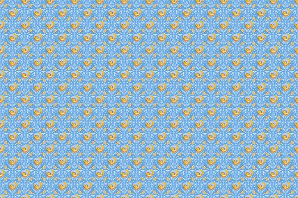 Растровий Безшовний Квітковий Візерунок Маковими Квітами Листям Синьо Жовтих Тонах — стокове фото