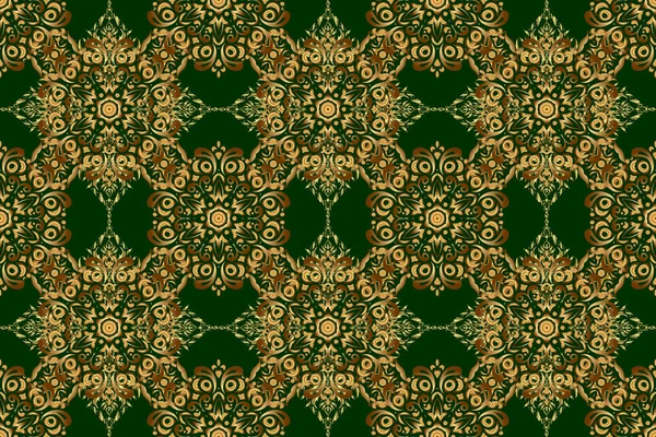 Płynny Wzór Zielony Złoty Rocznik Ozdoba — Zdjęcie stockowe