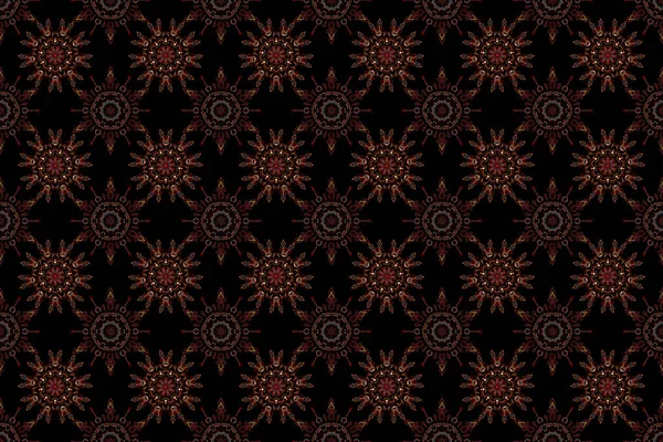 バロック様式のヴィンテージダマスクは 茶色と赤のシームレスなパターン 豪華な古典的な装飾 繊維や生地のための王室の勝利のテクスチャ ラスターイラスト — ストック写真