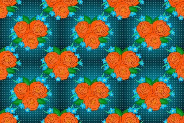 Этнические Цветочные Бесшовные Узоры Зеленого Синего Оранжевого Цветов Декоративными Цветами — стоковое фото