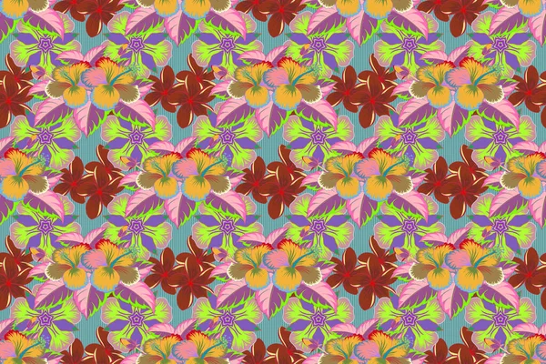 Seamless Floral Pattern Green Pink Colors Raster Illustration — Stock Photo, Image