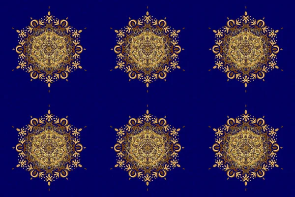 种族结构 阿拉伯古埃及装饰装饰图案 对称花边 冥想符号 伊斯兰教 奥斯曼的主题 蓝色背景的Raster Mandala金 — 图库照片