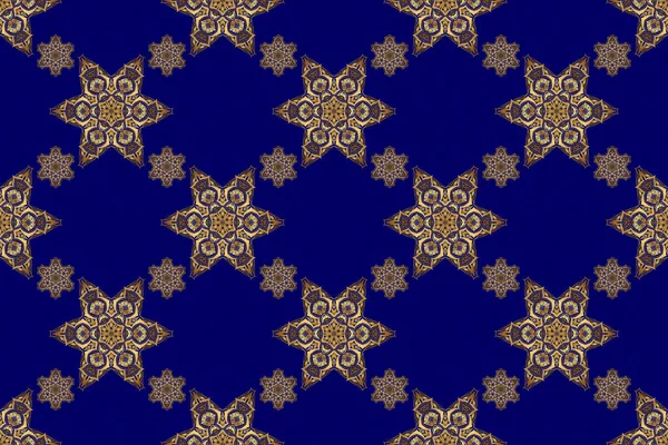 Raster Seamless Pattern Traditional Ornamental Background Golden Circular Mandala Stars — Stock Photo, Image