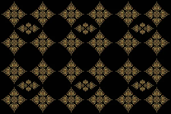 无缝隙经典格栅金图案 黑色背景上的传统东方装饰品 — 图库照片
