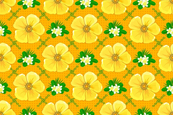 Barevný Vzor Orientace Žlutém Pozadí Bezešvé Květinové Ozdoby Moderní Květinový — Stock fotografie