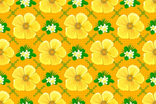 Colorato Modello Orientare Uno Sfondo Giallo Ornamento Floreale Senza Cuciture — Foto Stock