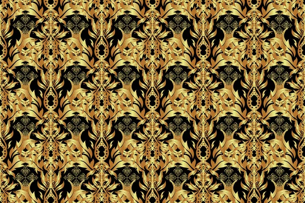 Abstract Classic Seamless Pattern Golden Elements Black Background Vintage Floral — Stock Photo, Image