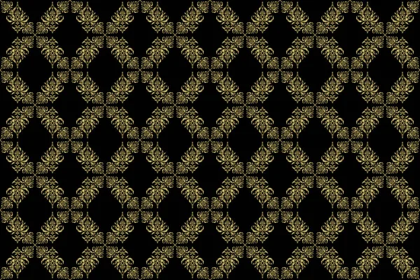 Abstract Raster Naadloos Patroon Met Gouden Ornamenten Een Zwarte Achtergrond — Stockfoto