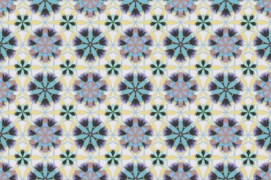 Yeşil, gri ve mavi renklerde organik motif arka plan. Hoş bir illüstrasyon. Hendek biçiminde kusursuz desen.