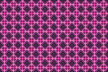 Güzel, pürüzsüz bir desen. Raster duvar kağıdı tasarımı. Menekşe rengi arka plan, hediye paketi için siyah ve pembe renkler. Dekorasyon kumaşı. Sevimli çiçeklerle kusursuz desen.