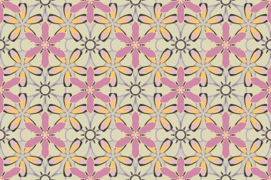 Raster çizgili, desensiz desenli şal desenli. Pembe, sarı ve gri renkli duvar kağıtları. Geleneksel doğulu desensiz şal deseni. Kumaş, tekstil, ambalaj kağıdı için dekoratif süs.