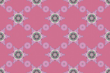 Kumaş için dekorasyon. Süslü dantel iz sürücü. Geleneksel Arap süsü, mor ve pembe elementlerle. Doğu tarzında vintage tasarımlı Raster pürüzsüz desen.