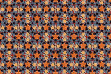 Raster illüstrasyonu. Duvar kâğıdı, davetiye, ambalaj ya da tekstil için lüks süs. Kraliyet grisi, turuncu ve siyah pürüzsüz desen.