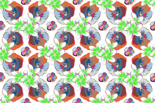 Floraler Hintergrund Nahtloses Rastermuster Den Farben Blau Rosa Und Orange — Stockfoto