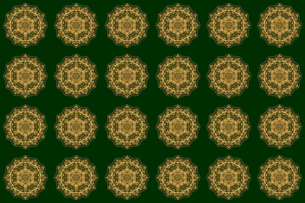 Mandala Telha Dourada Colorido Fundo Verde Decoração Ornamento Raster Incomum — Fotografia de Stock