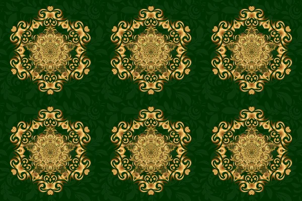 Raster Esboço Mandala Mehndi Dourado Verde Estilo Indiano Tradicional Elementos — Fotografia de Stock