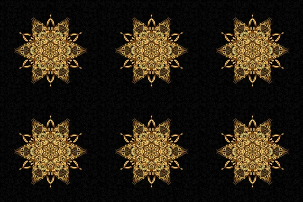 Glitter Golden Star Rasterillustration Sammanfattning Mandala Svart Bakgrund — Stockfoto