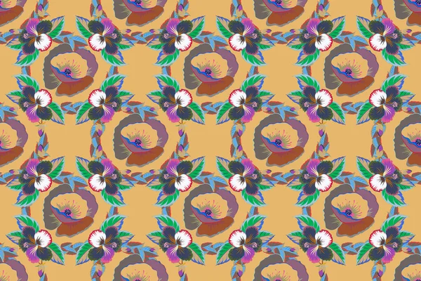 Various abstract hawaiian tropical flowers. Raster multicolored floral seamless pattern.