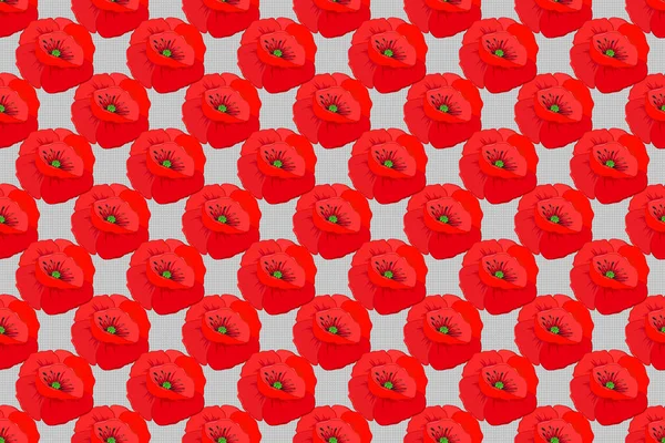 Ethnic Floral Seamless Pattern Red Gray Colors Decorative Poppy Flowers — Stock Photo, Image