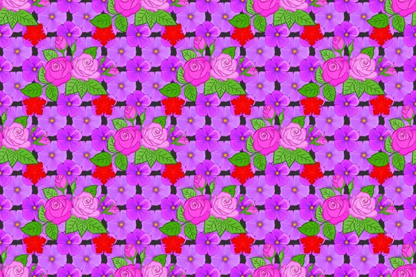 Gekritzelte Skizzen Handgezeichnete Illustrationen Raster Nahtloses Blumenmuster Mit Rosenblüten Und — Stockfoto
