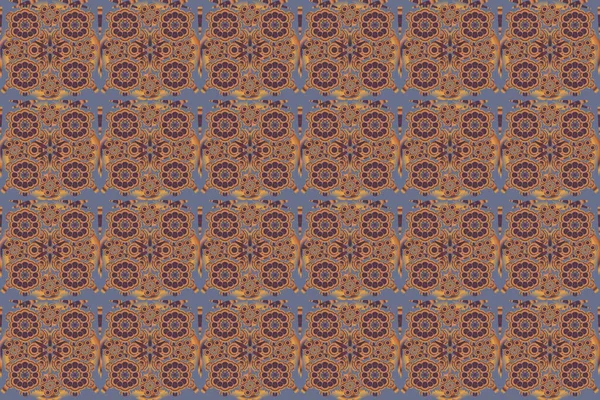Raster Nahtloses Muster Aus Blauen Braunen Und Orangen Ornamenten Orientalisch — Stockfoto