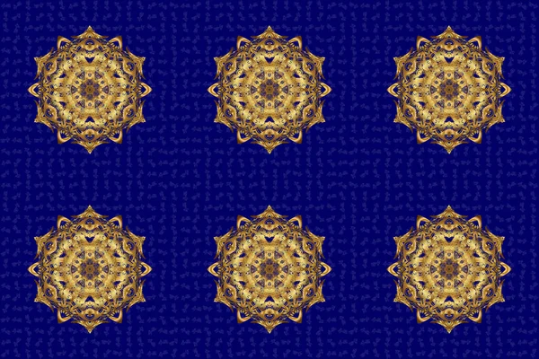 Ręcznie Rysowana Złota Mandala Niebieskim Tle Raster Abstrakcyjny Wzór — Zdjęcie stockowe