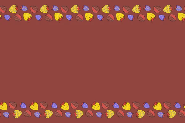 Ročník Horizontální Vzor Indickým Batikovým Stylem Jahody Bezešvé Vzory Hnědou — Stock fotografie