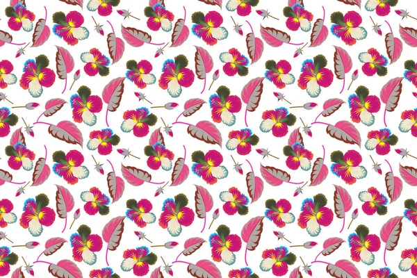 ピンクやマゼンタ色のシームレス熱帯の花 白い背景のハイビスカスのパターン — ストック写真