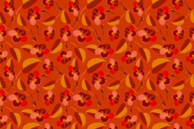 Turuncu, kahverengi ve kırmızı renklerde klasik çiçek desenleri..