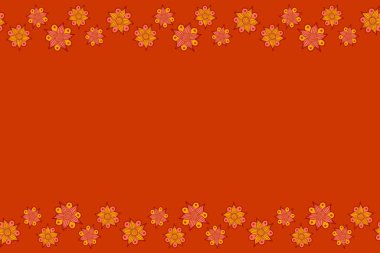Kumaş için yatay kırmızı, turuncu ve sarı çiçekler veya kopya alanı ile nakış (metin için yer).