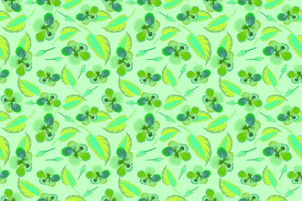 Яркий Гавайский Дизайн Тропическими Растениями Зелеными Белыми Синими Цветами Гибискуса — стоковое фото