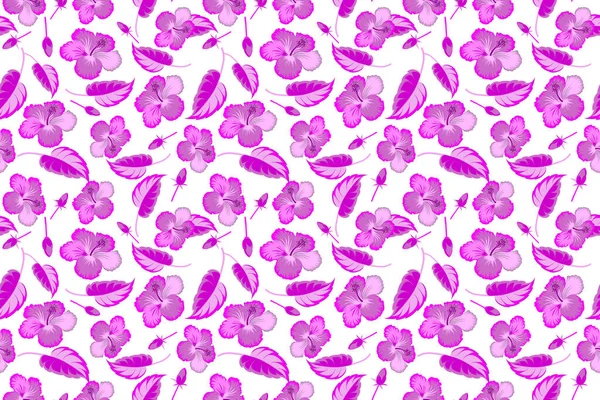 Bright Hawaiian Seamless Pattern Tropical Hibiscus Flowers White Background Violet — Stock Photo, Image