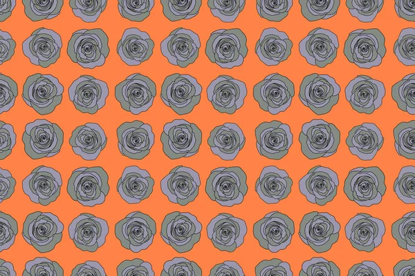 Rose texture Illustration. Hold rose flower. Abstract seamless pattern with stylized gray and orange rose flowers.