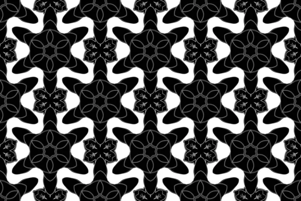 Бесшовный Рисунок Традиционного Декоративного Фона Черной Круглой Мандалой Звёздами Снежинками — стоковое фото