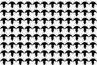 Tasarım davetiyesi, kart, duvar kağıdı, tekstil veya kumaş için siyah arka planda beyaz baskı. Motley süslemesi kusursuz desen.