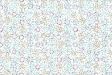 Tasarım, tekstil veya kumaş için mavi, pembe ve nötr renklerde kusursuz çiçek deseni.