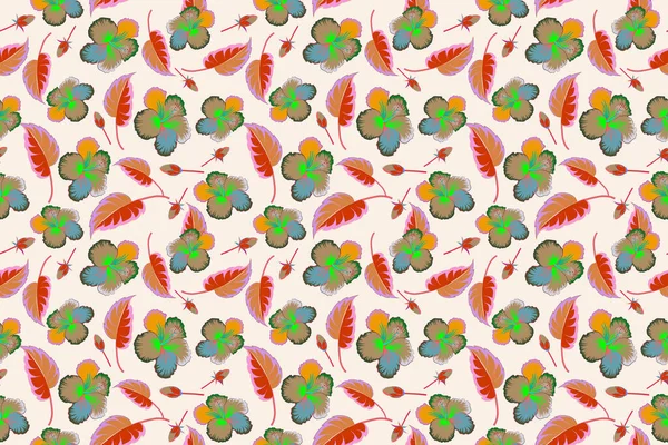 Nahtlose Tropische Blüten Orange Grüne Und Beige Hibiskusmuster Nahtloses Muster — Stockfoto