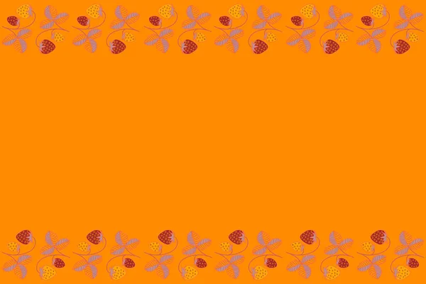 Seamless floral pattern with horizontal abstract orange, red and pink strawberry and copy space (place for your text).