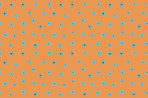 无缝手的图案画了许多橙色 蓝色和红色的小花 — 图库照片