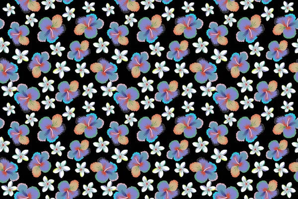 Płynny Wzór Kwiatów Hibiskusa Czarnym Idealny Stron Internetowych Kart Plakatów — Zdjęcie stockowe