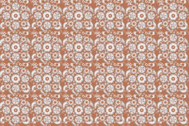 Ikat damaske desensiz arkaplan fayansı. Pembe, bej ve kahverengi renklerle.